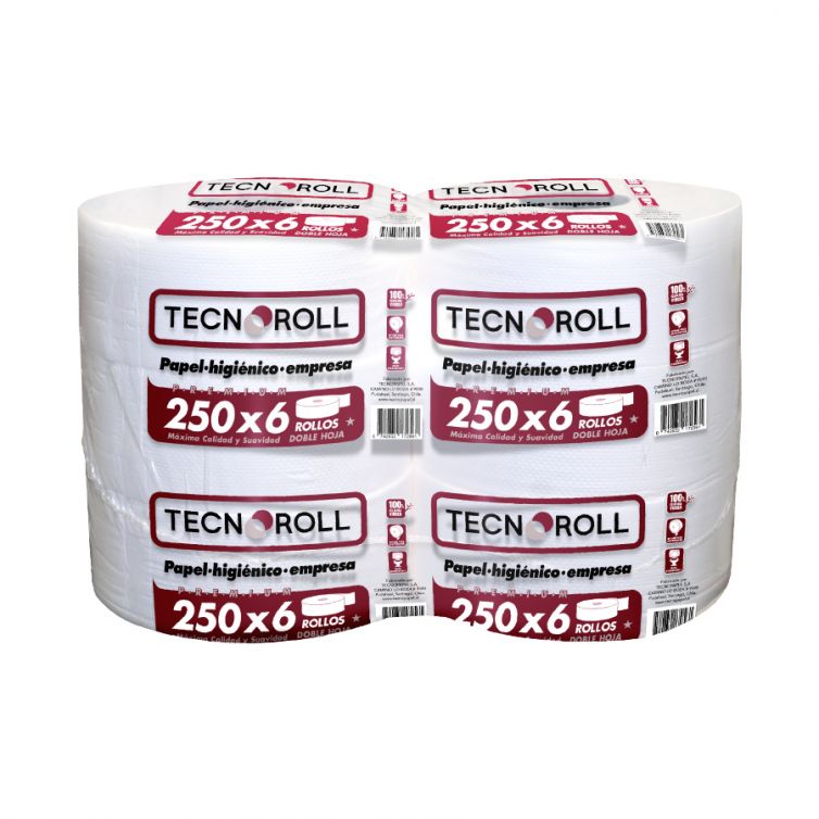 Papel higienico TECNOROLL doble hoja 250 mts pack x 6 rollos