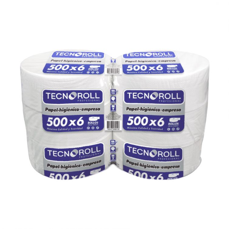 Papel higienico TECNOROLL hoja simple 500 mts pack x 6 rollos