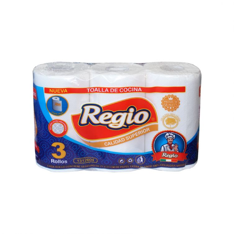 Toalla de papel REGIO doble hoja 12,6 mts 8 pack x 3 rollos