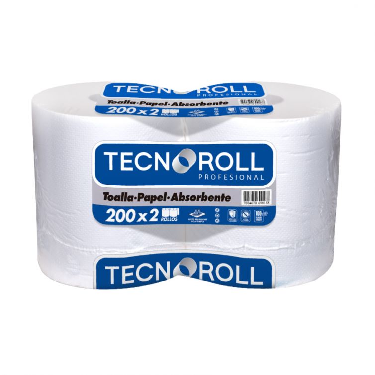 Toalla de papel TECNOROLL hoja simple 200 mts pack x 2 rollos