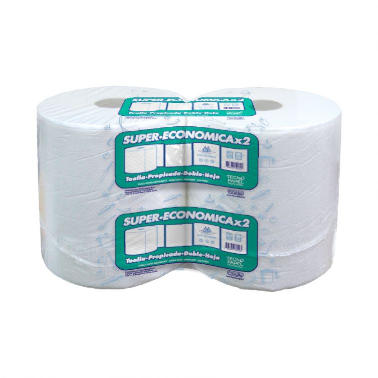 Toalla de papel SUPER ECONOMICA TECNOROLL doble hoja 80 mts pack x 2 rollos