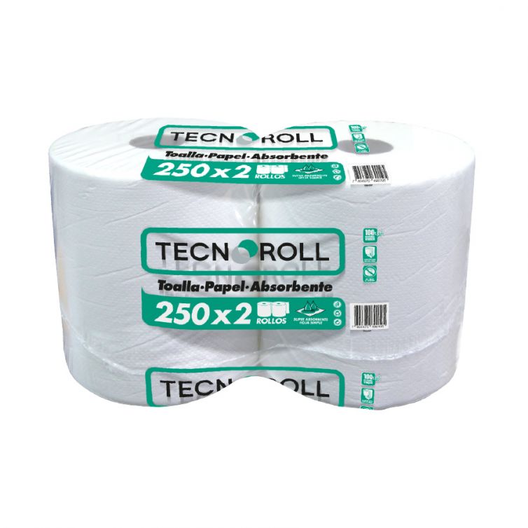 Toalla de papel TECNOROLL hoja simple 250 mts pack x 2 rollos