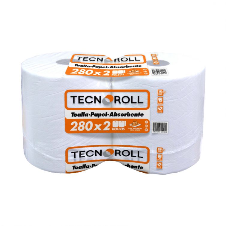 Toalla de papel TECNOROLL hoja simple 280 mts pack x 2 rollos