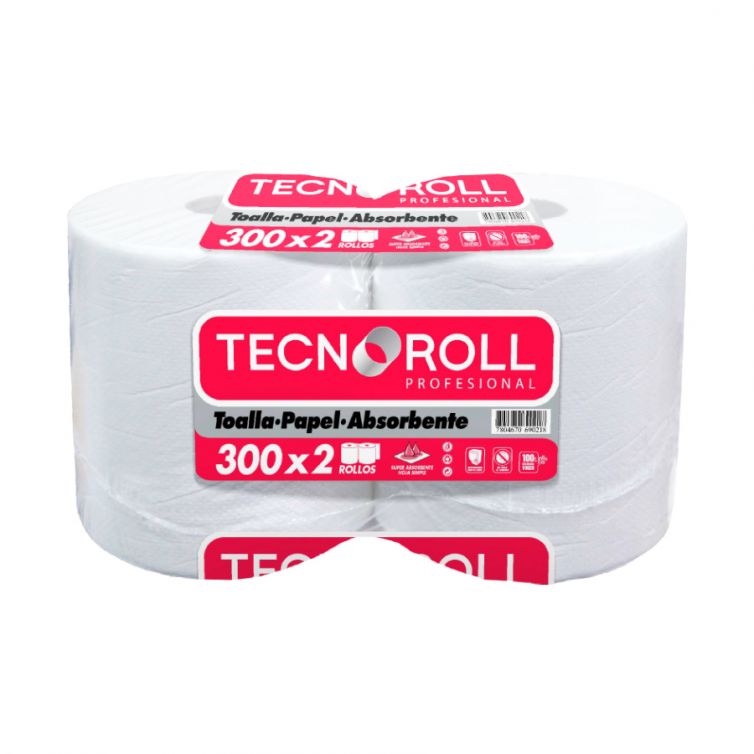 Toalla de papel TECNOROLL hoja simple 300 mts pack x 2 rollos